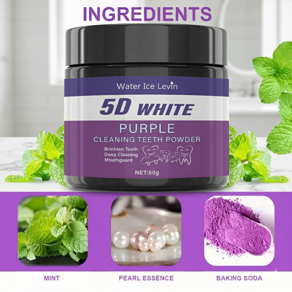 5D White Teeth Powder. Purple  - Teeth Whitening Baking Soda 评论和价格